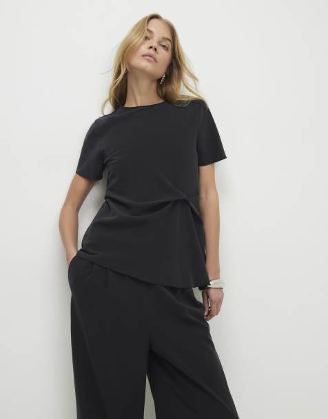 River Island Short sleeve gathered side top in black