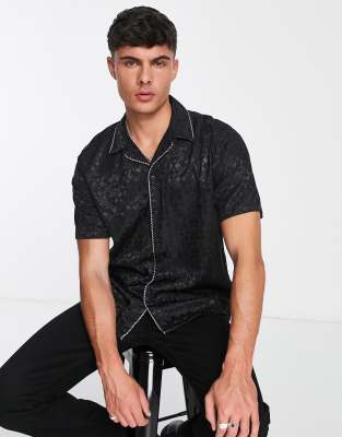 River Island short sleeve geo western shirt in black - ASOS Price Checker
