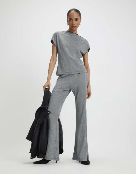 River Island Short sleeve herringbone interlock top in grey