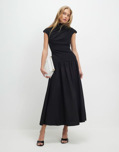 River Island Short sleeve hybrid drape maxi dress in black