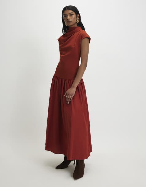 River Island Short sleeve hybrid drape maxi dress in rust - view 1