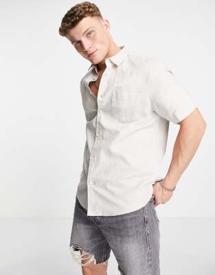 River Island Short Sleeve Linen Shirt In Ecru-white