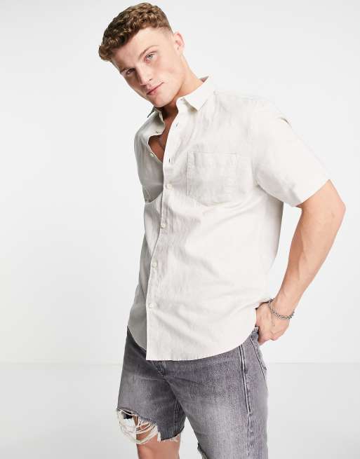 River Island short sleeve linen shirt in ecru | ASOS