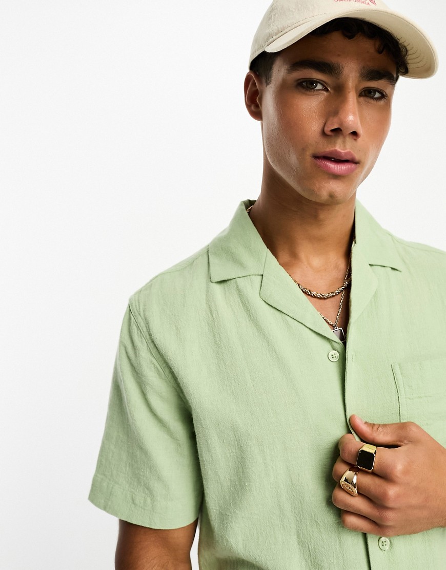 River Island Linen Short Sleeve Shirt In Light Green