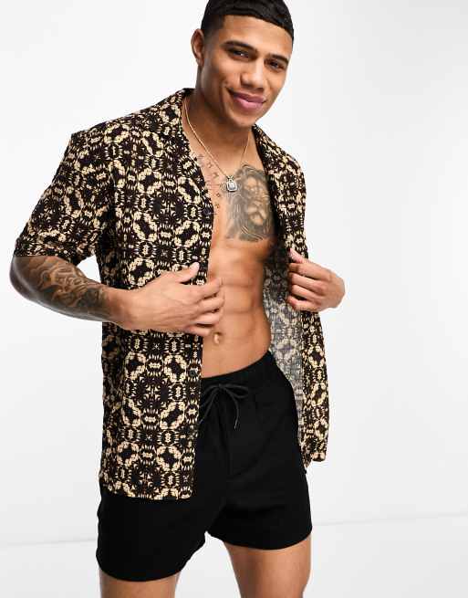 River Island Brown Tiger Print Short Sleeve Shirt