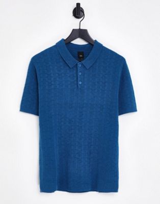 River Island short sleeve monogrammed towelling polo shirt in turquoise