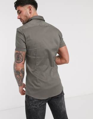 khaki muscle fit shirt