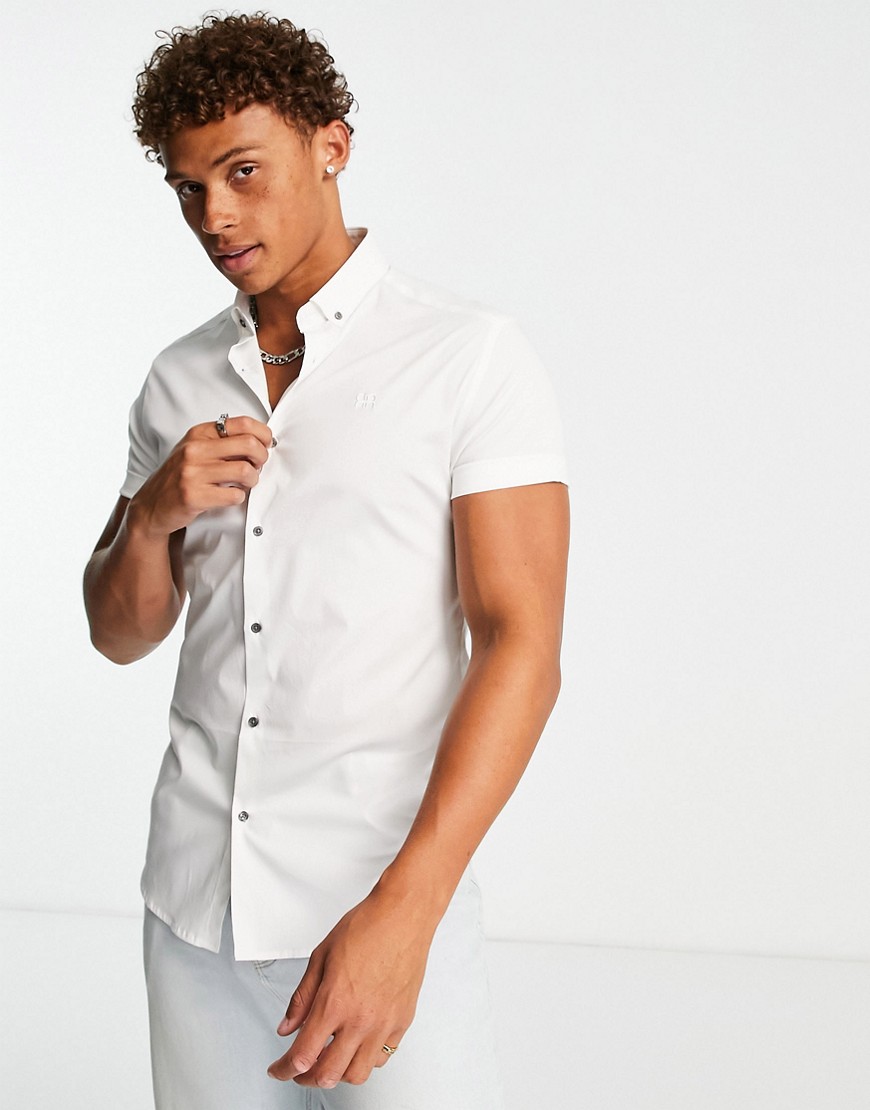 River Island short sleeve muscle fit shirt in white
