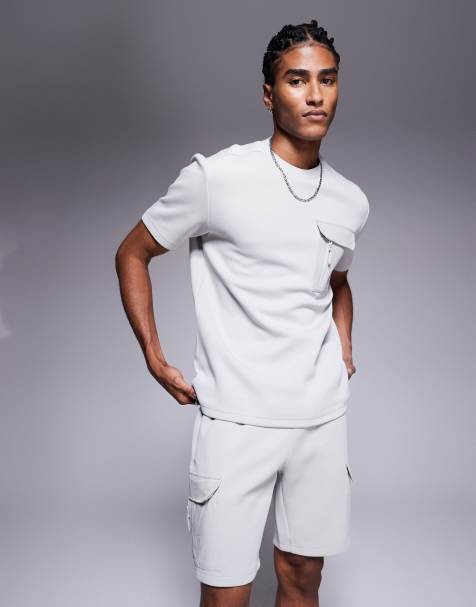 River Island short sleeve nylon pocket t-shirt in light gray - view 1