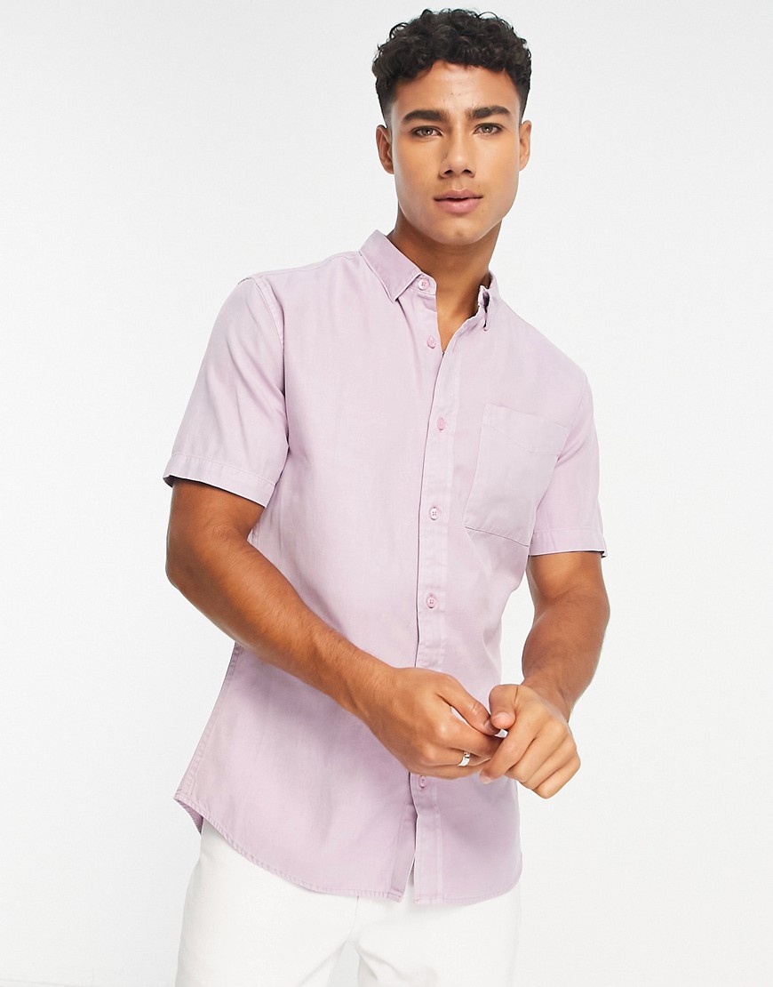 River Island Short Sleeve One Pocket Shirt In Purple