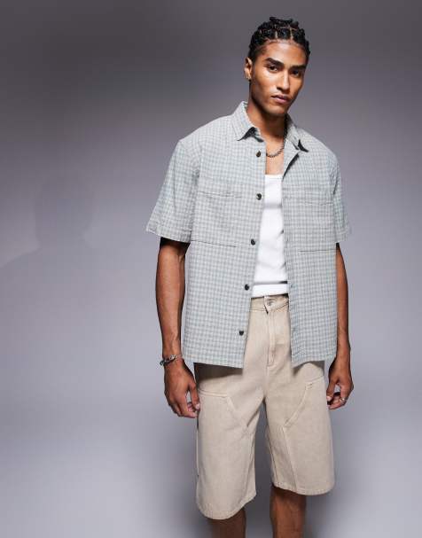 River Island short sleeve over shirt in muted check