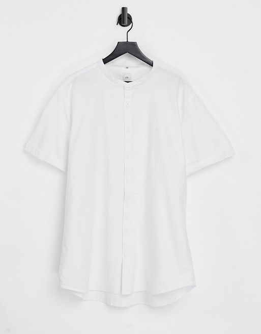 River Island short sleeve oxford shirt with grandad collar in white