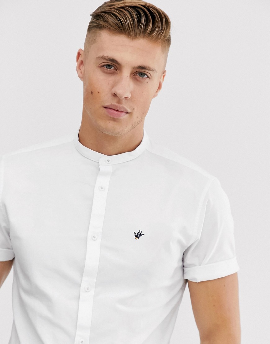 River Island short sleeve oxford shirt with granddad collar in white