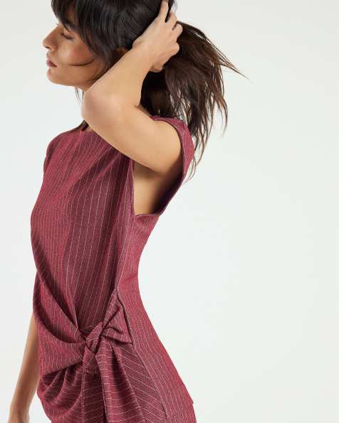 River Island Short sleeve pinstripe tie detail top in red - dark - view 1