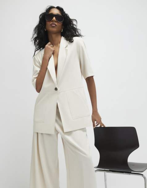 River Island Short sleeve pocket blazer in beige - view 1