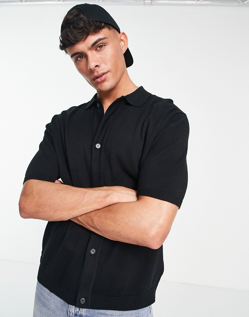 River Island short sleeve revere collar shirt in black