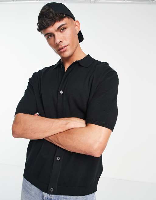 River Island Short Sleeve Revere Collar Shirt In Black Asos 0396