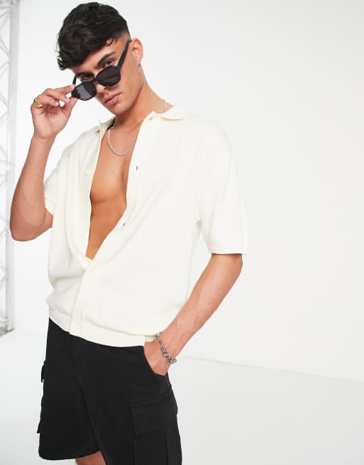 River Island short sleeve revere collar shirt in ecru