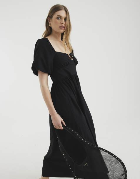 River Island Short sleeve ring detail midi dress in black - view 1