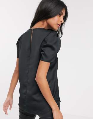 black satin short sleeve top