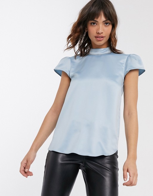 River Island short sleeve satin shell top in blue