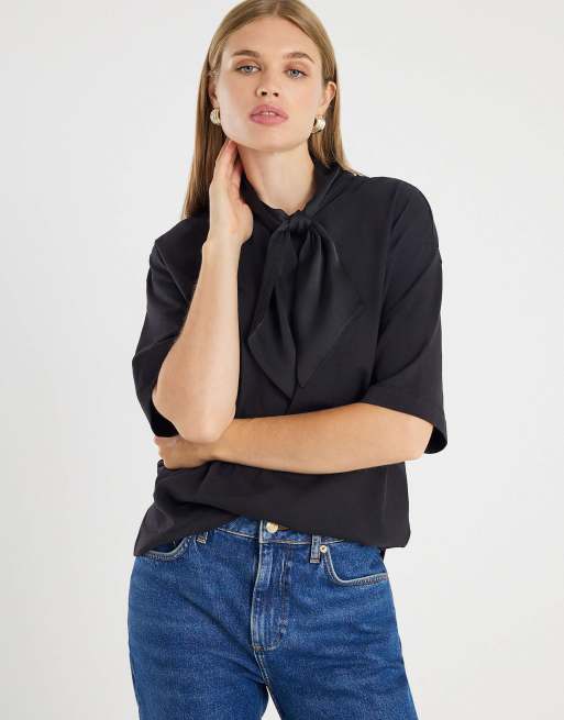 River Island Short sleeve scarf detail t-shirt in black