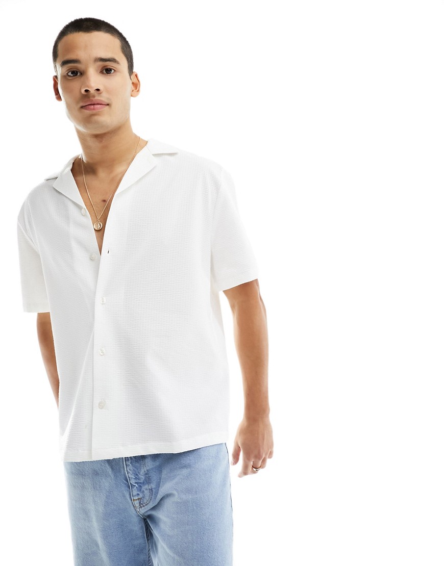 River Island short sleeve seersucker shirt in white