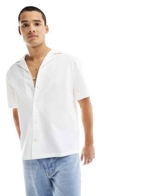 River Island short sleeve seersucker shirt in white