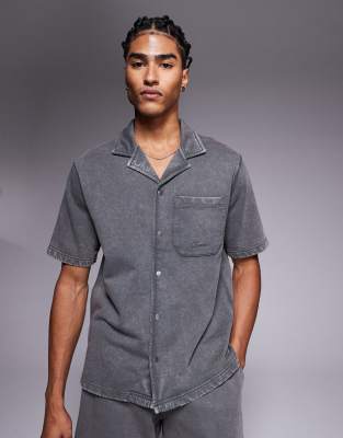 River Island short sleeve shirt co-ord in washed black