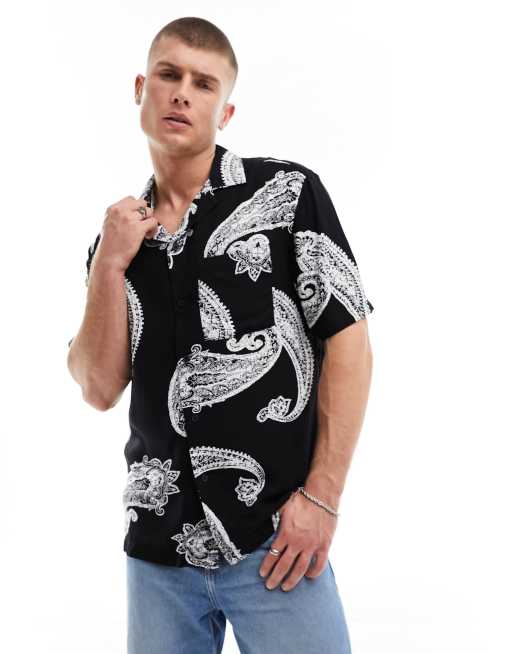 River Island short sleeve shirt in black paisley