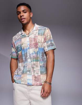 short sleeve shirt in Japanese inspired scenic print-White