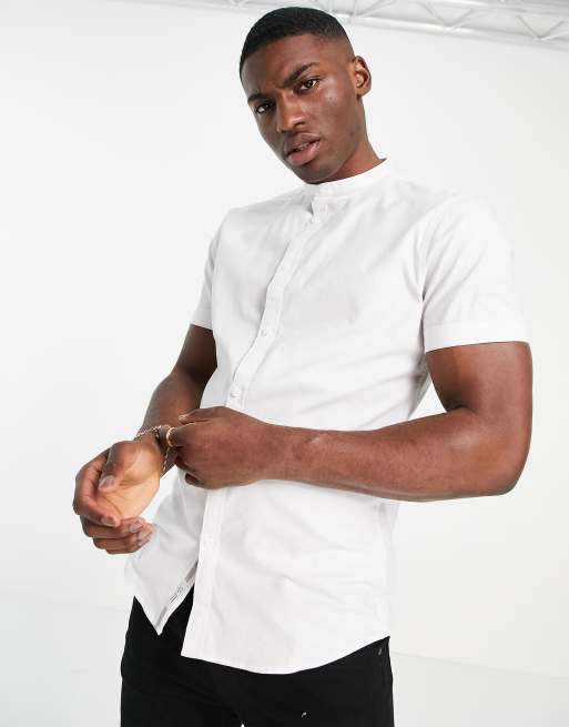 River Island short sleeve slim fit oxford shirt with grandad