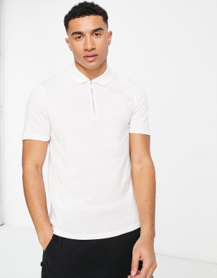 River Island short sleeve slim knit polo in ecru