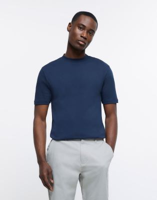 River Island short sleeve slim t-shirt in navy - ASOS Price Checker