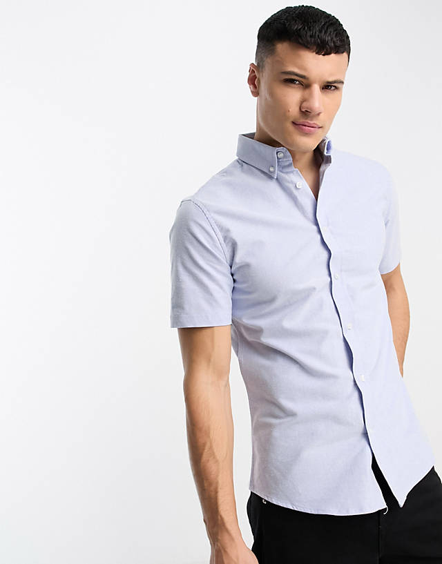 River Island - short sleeve stretch oxford shirt in light blue