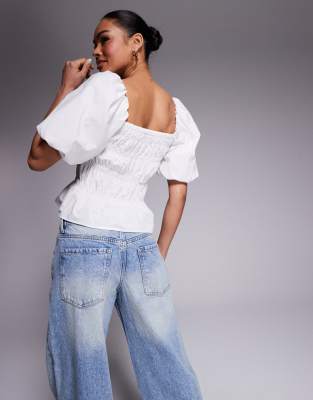 RIVER ISLAND SHORT SLEEVE TEXTURED SHIRRED TOP 