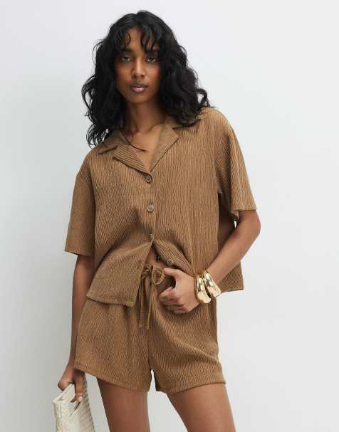 River Island Short sleeve textured shirt in beige - view 1