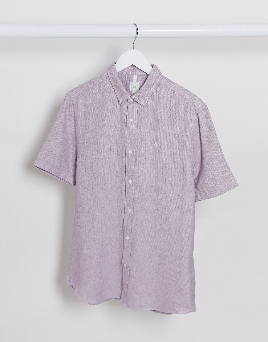 River Island short sleeve textured shirt in berry-Pink