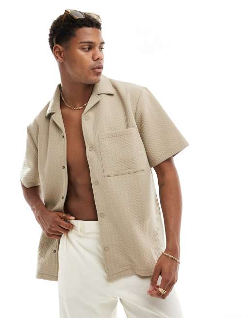 River Island short sleeve textured shirt in medium stone - part of a set