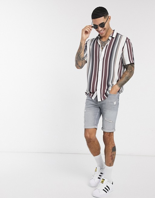 River Island short sleeve textured stripe shirt in red