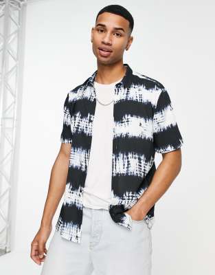 River Island Short Sleeve Tie Dye Shirt In Black ModeSens