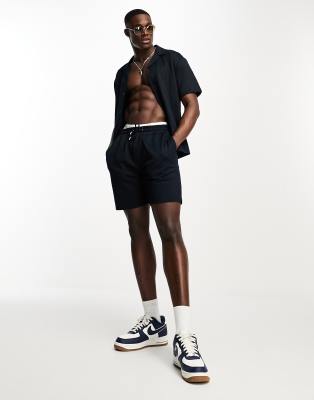 River Island slim seersucker short co-ord on navy - ASOS Price Checker
