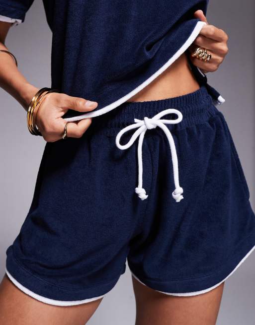 River Island - Short van badstof in donkerblauw, deel van co-ord set, 3 van 5