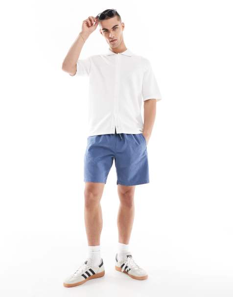 River Island – Shorts im Leinenlook in Blau mit elastischem Bund - view 1