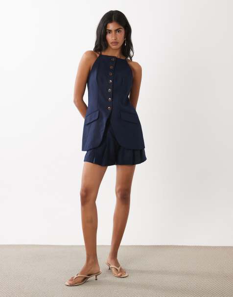 River Island – Shorts im marineblauem Leinen-Look - view 1