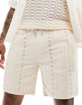 River Island Shorts In Ecru Crochet-neutral In Gray