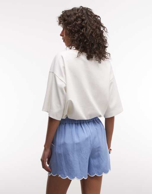 River Island - Shorts met geschulpte rand in blauw, 5 van 5