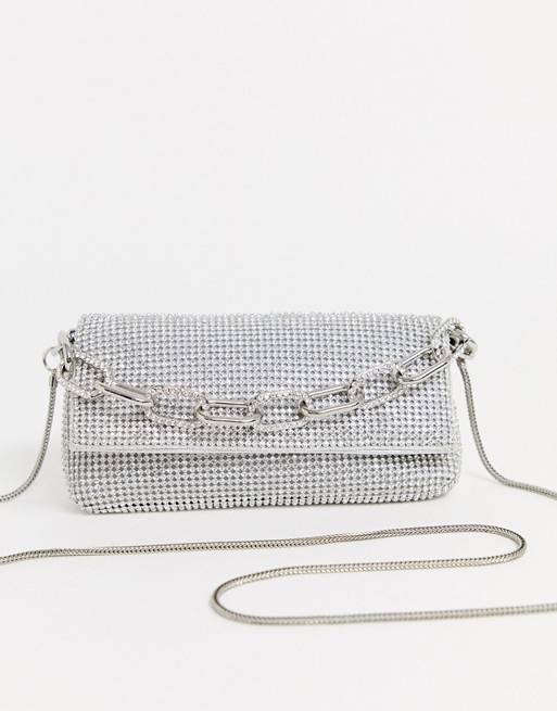River Island shoulder bag with chain detail in silver diamante
