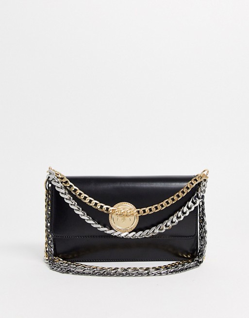 River Island shoulder bag with chain handle in black