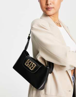 River Island shoulder bag with hardware in black